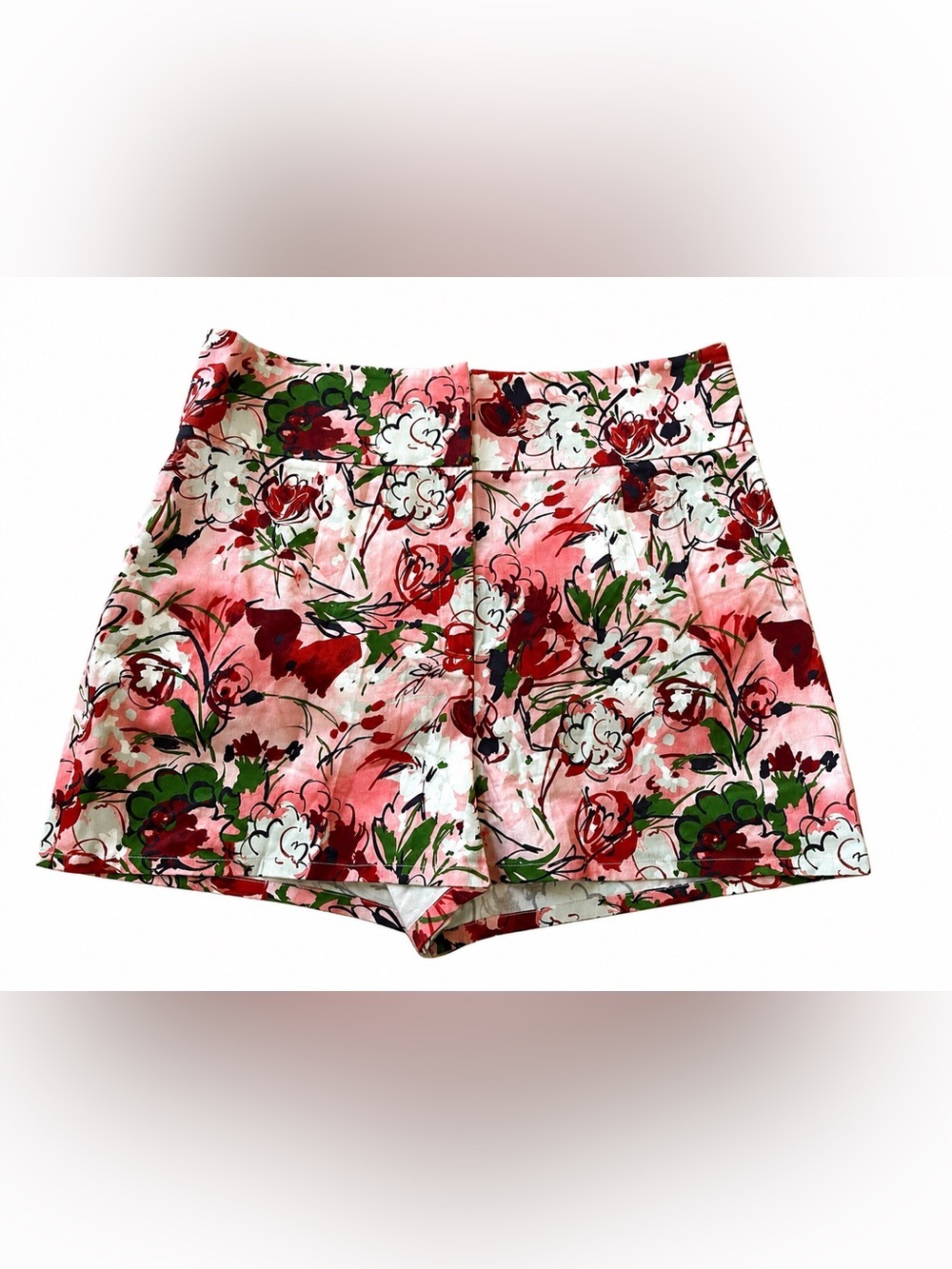 Carolina Herrera New York Floral Shorts Pink Red Print Size 14 Italy Designer